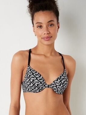 PINK Victoria's Secret Black Bra with White 'LOVE' Print Strappy Back 42DD